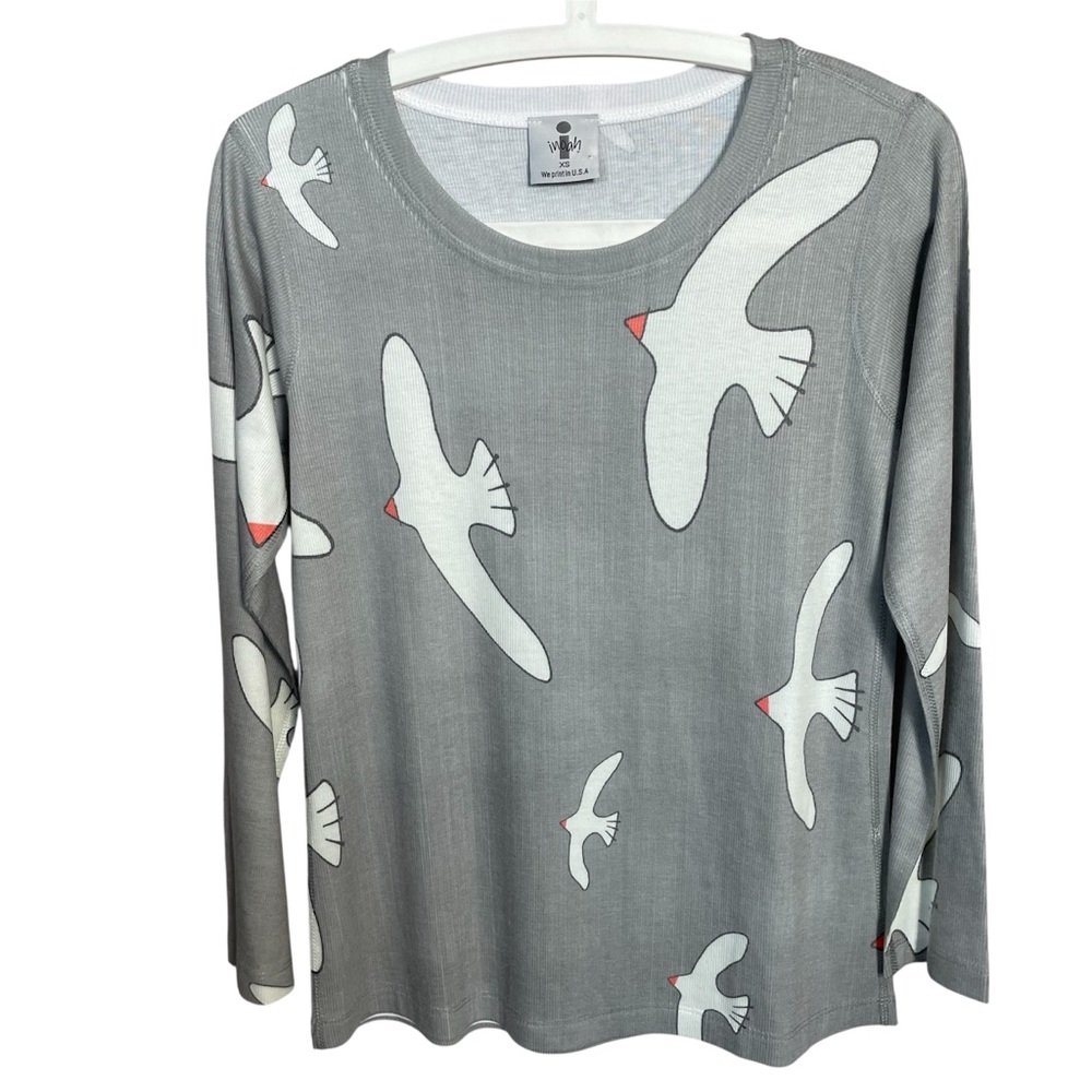 Inoah seagull bird print ribbed long sleeve shirt NWOT